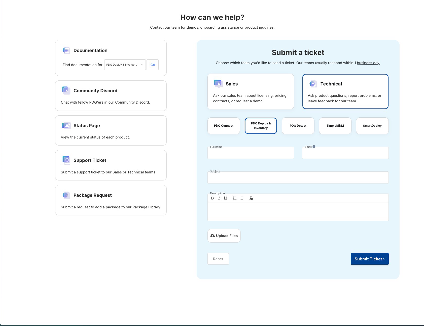 Support Form Redesign Screenshot